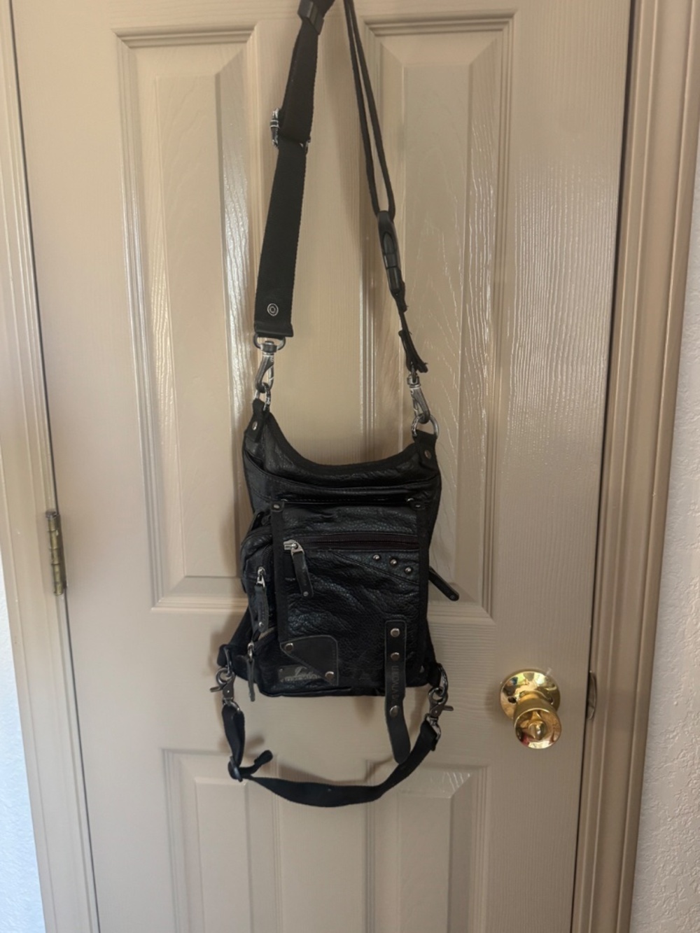 UKOALA bag, conceal carry black leather biker bag
